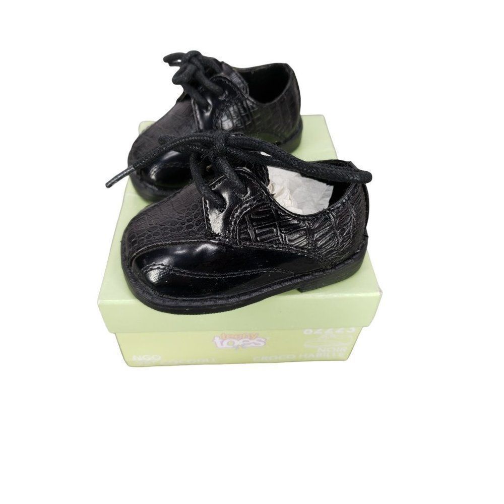 Teeny Toes Black Noir‎ Croc lace Dress Shoe size 1 baby 82223 New in box